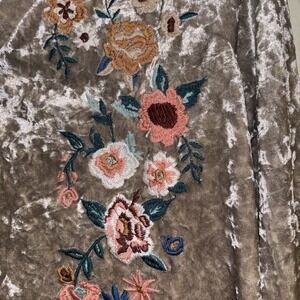 NWOT  Beautifully Embroidered Oddi Brand  V-Neck  Tan Crush Velvet M